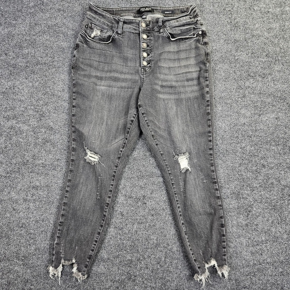 Judy Blue Skinny Fit Jean Women 14W High Rise Distressed Grey Raw Hem Button Fly